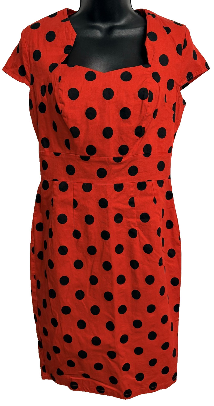 Grace Karin Sheath Dress Womens Medium Red Black Polka Dot Sweetheart Cap Sleeve